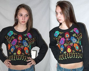 16 candles ... Vintage 80s crop top sweater / 90s cropped boxy / knit pullover midriff / NWT deadstock ... S M / bust 42