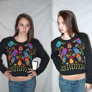 16 candles ... Vintage 80s crop top sweater / 90s cropped boxy / knit pullover midriff / NWT deadstock ... S M / bust 42 image 1