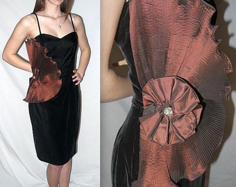 Avant Guarded ... Vintage 80s vestido de fiesta / 1980s coctel formal club / origami de vanguardia / negro terciopelo se mueve ... S M