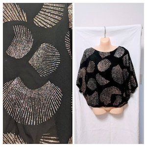 Love the nightlife .. Vintage 70s 80s disco bubble shirt / short top glitter / kimono batwing dolman  ...  S M L