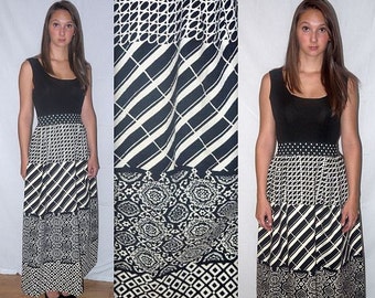 Mod momentum ... Vintage 60s maxi dress / 1960s geometric op art / high waist waisted / boho mad men / style hostess .. S small