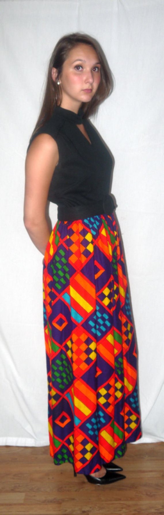 She's a rainbow .. vintage 60s mod maxi dress / 1… - image 4