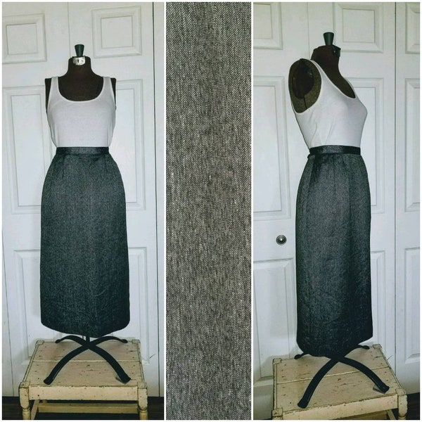 Rockabilly ..... vintage 80s wiggle pencil skirt / 1980s high waist waisted / 50s style flecked / A line back vent ... XS / waist 25