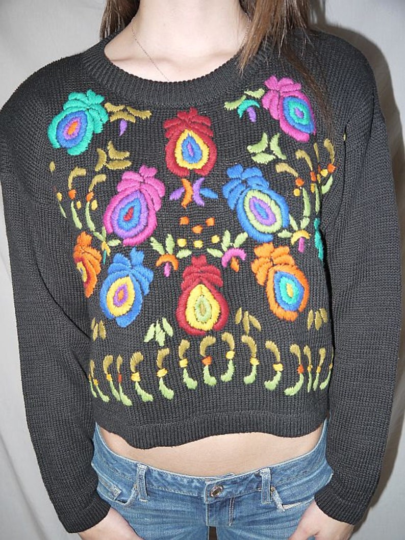 16 candles ... Vintage 80s crop top sweater / 90s cropped boxy / knit pullover midriff / NWT deadstock ... S M / bust 42 image 3