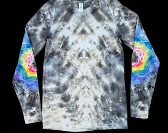 Rainbow mandala long sleeve tie dye tshirt, size unisex M, 100% cotton