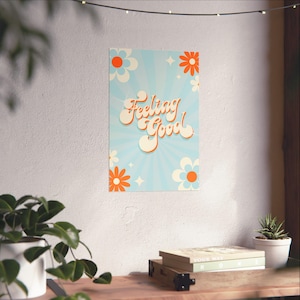 Retro flowerpowerposter, Feel Good Wall Art Print, Boho Home Decor, Vintage Style Room Decor, Leuk cadeau voor vrienden