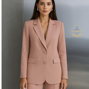 Blush Pink Blazer Suit: Tailored Women&#39;s Pantsuit - Formal Occasion