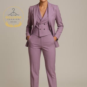 Purple Women&#39;s 3-Piece Suit: Elegant Blazer Vest Pants Set