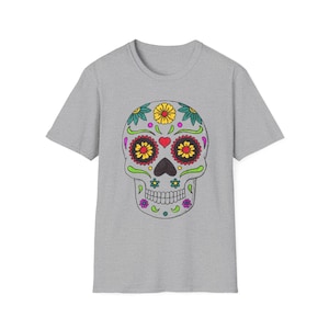 Kleurrijk Sugar Skull T-shirt voor Day of the Dead, uniseks T-shirt, casual stijl, cadeau voor Halloween, festivalkleding, boho-shirt