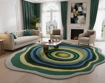 Modern Abstract Swirl Wool Area Rug, Luxury Designer Carpet for Living Room, Contemporary Home Decor