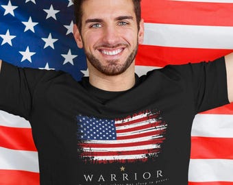 Warrior Distressed American Flag Shirt, Patriotic Military Apparel
