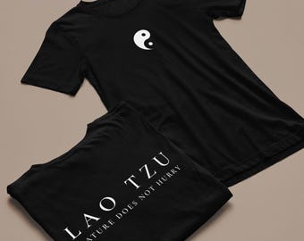 Yin Yang Symbol Tee | Lao Tzu Quote Back Print, Nature Does Not Hurry Tee, Tao Inspired Tee, Spiritual Teacher Shirt, Mindful Gift, yoga tee
