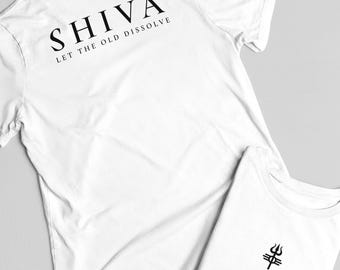 Shiva Back Print T-Shirt, Small Front Trishul Symbol Shiva Shirt, Let The Old Dissolve Tee, Spiritual Teacher Shirt, Conscious Gift