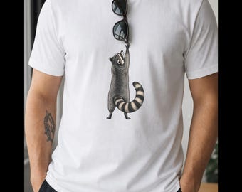 Raccoon Reaching Up T-shirt ,Raccoon Shirt, Raccoon With Sunglasses Tee, Cute Trash Panda Gift, Playful Animal Shirt, Raccoon Lover Gift