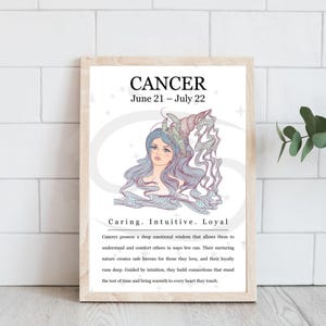 Cancer Zodiac Feminine Wall Art – Printable Horoscope Sign, Woman Illustration, Astrology Decor for Living Room or Gift, Boho Cancer Decor