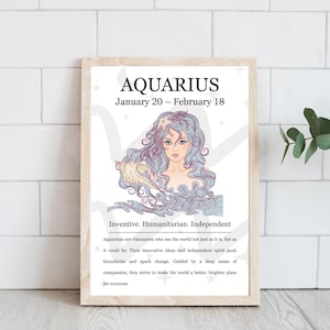 Aquarius Zodiac Woman Art Print: Boho Astrology Decor (Digital Download, PDF Files)