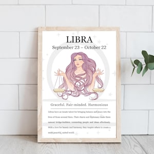 Libra Zodiac Feminine Wall Art – Printable Horoscope Sign, Woman Illustration, Astrology Decor for Living Room or Gift, Boho Libra Decor