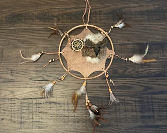 Leather Stretched Authentic DreamCatcher W/ Accent Moose