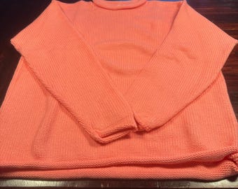 Vintage WhalerKnits Salmon Pink Roll Neck Sweater | 100% Cotton - USA