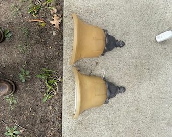 Pair Hampton Bay Wall Sconces-Bronze Finish w/Amber Scavo Glass Shades