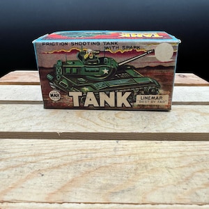 Vintage Linemar Friction Shooting Tank Toy - Japan - Original Box