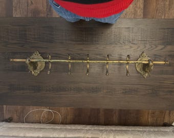 ExtremeRare Vintage Mid-20th Century Brass Horse Head 5-Hook Coat Rack