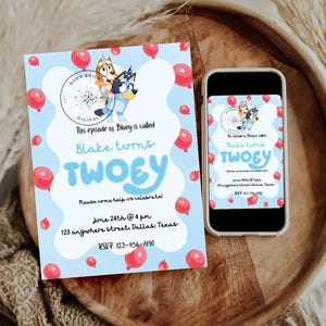Bluey-Inspired  Birthday Party Invitation | Editable Canva Template | Digital Download | “This Episode of Bluey is Called Twoey”