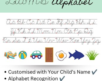 Hoja de trabajo del alfabeto personalizada con nombre / Mi primer imprimible de aprendizaje del ABC / Actividad de recuerdo para preescolar