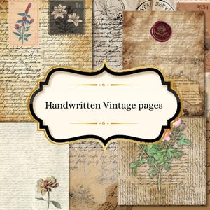 Handskrivna brevsidor med antika skrifter | Ephemera med vintage-skrift i PDF-format (digital nedladdning) för journalföring | Scrapbooking-present