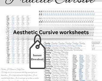 Aesthetic Cursive Handwriting Worksheets | Practice Sheets for Adults & Teens (PDF Digital Download)