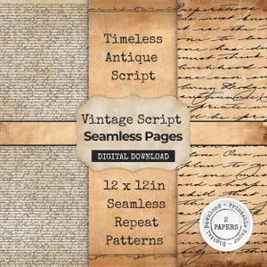 Vintage Script Digital Paper | Seamless Antique Handwriting Pattern | Old Letter Junk Journal Background | 12x12 Printable |Commercial Use