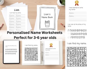 Hojas de trabajo personalizadas para practicar la escritura a mano con el nombre de los niños / Práctica de escritura cursiva (Descarga digital)