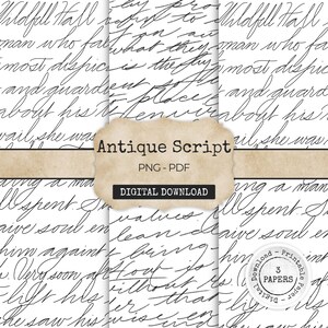Digitala papper med antika skrifter | Vintage kursiva scrapbook-bakgrunder (12x12)