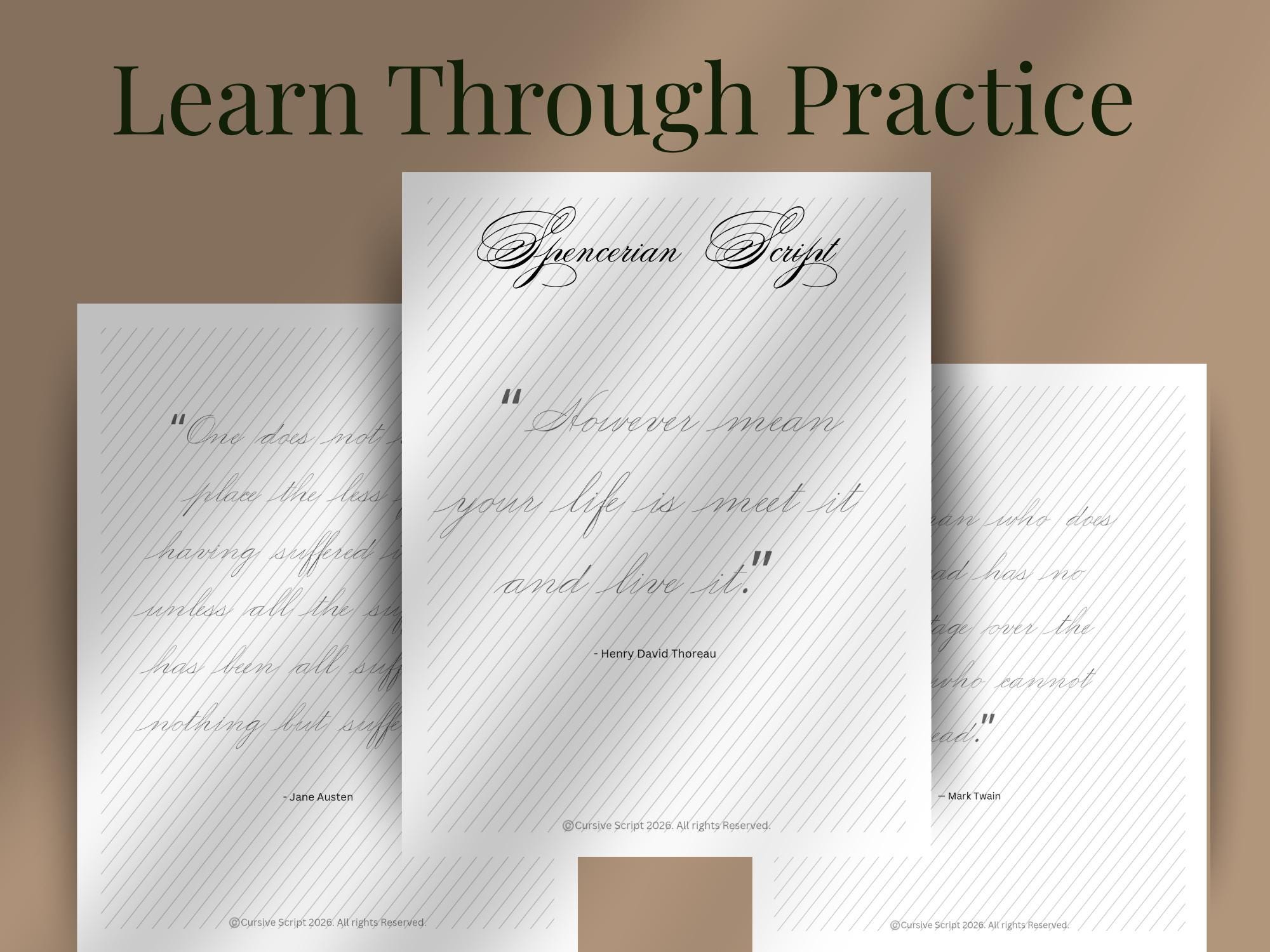 Calm Calligraphy Practice Sheets: Cursive Handwriting, Quotes (PDF ...