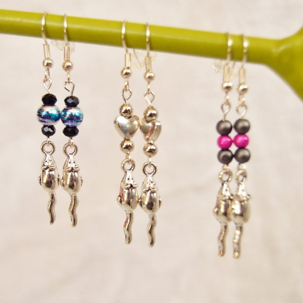 Rat or mouse earrings with your choice of colored beads. | Cute | Silver |Dangle | Fancy rat | Little mouse.