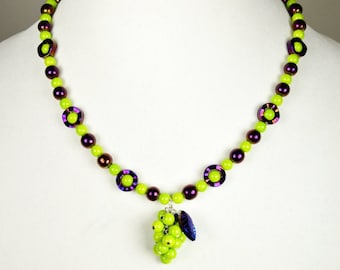 Handmade grapes necklace. | Hematite | Purple | Green | Wine | Tasting | Jewelry