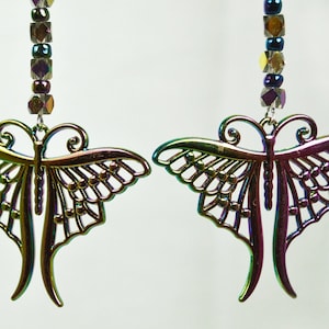 Electroplated large butterfly earrings, Swarovski Crystals, Iridescent, Rainbow, Butterfly, long