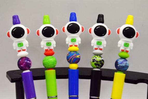 Astronaut Pen, Colorful Silicone Bead, Black Ink (Refills Included)