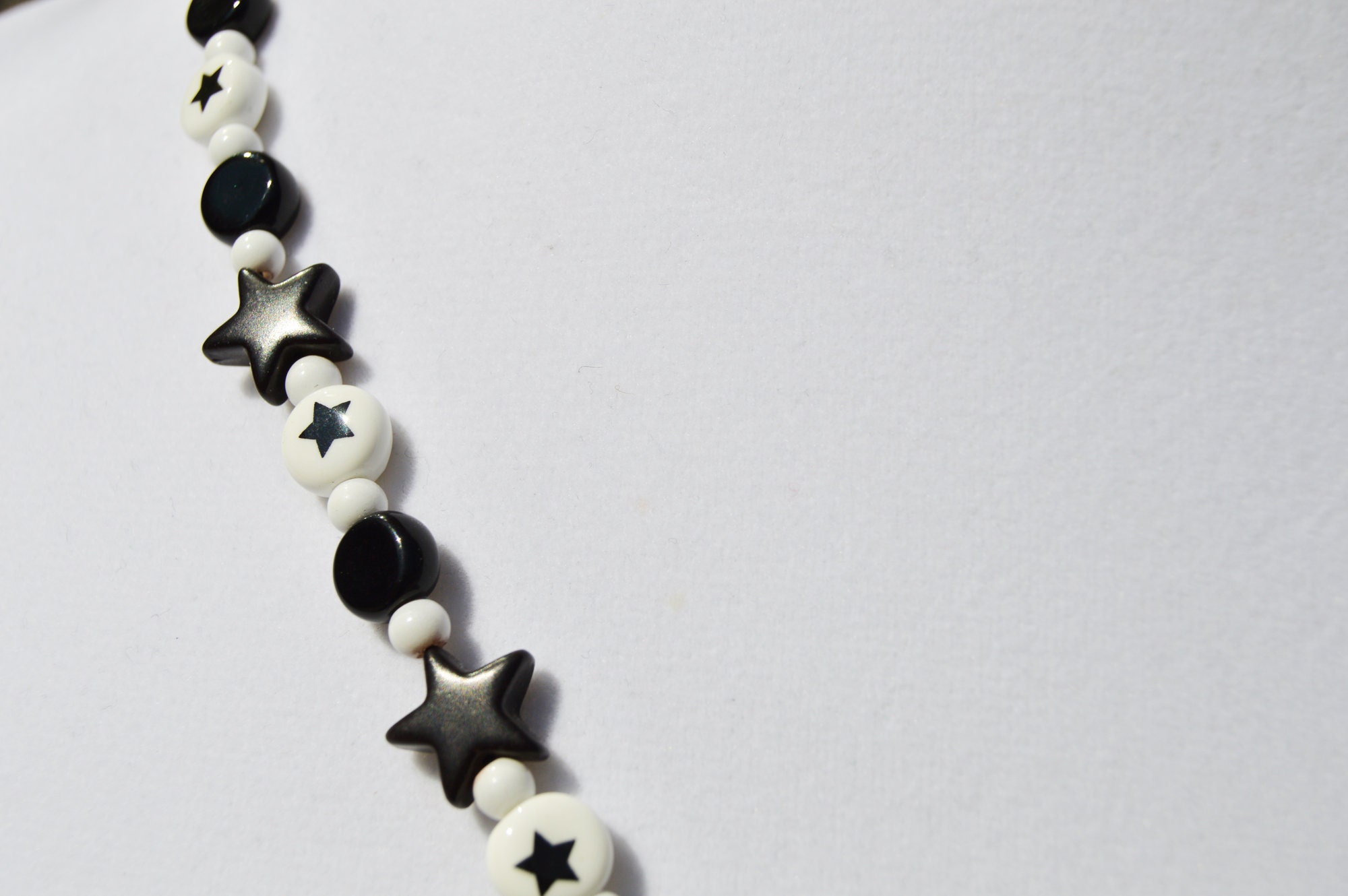 Black And White Large Swirl Hypnotic Necklace With Stars Trippy Artsy