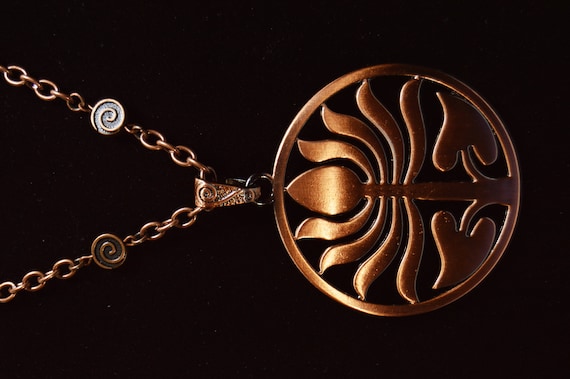 Rose brass Lotus necklace, Zen, Plant, India, Sacred, Water lily, Egyptian, 26 inch