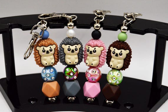 Hedgehog Keychain, Silicone Beads, Purse Clip