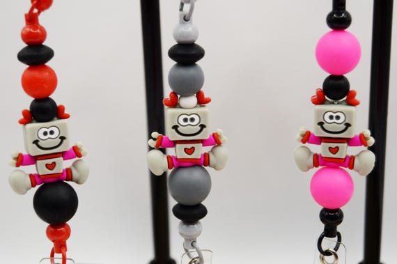 Super Cute Robot Badge Reel, Love, Color Choice, 30 inch reel