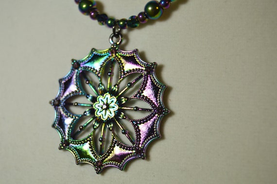 Electroplated Filigree Necklace & Earrings Set: Rainbow Metal Jewelry