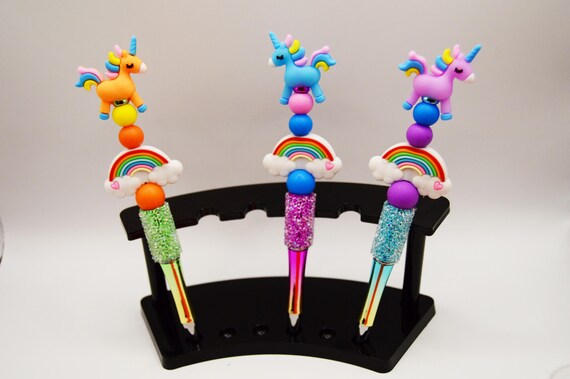 Rainbows and Unicorns 3 pen set, cute, pen toppers, soft beads, great gift, birthday party