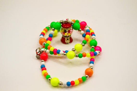 Fun bubblegum machine necklace, Candy, Gum , 3D Pendant, Rainbow