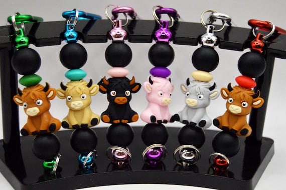 Highland Cow Keychain: Soft Silicone Beads, Farmer Gift