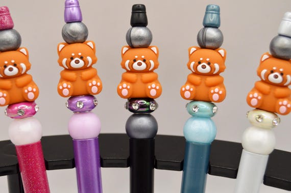 Red Panda Pens with satin silicone and rhinestones