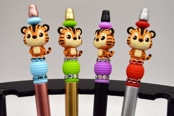 3D Tiger pens, soft beads, rhinestones, refills included