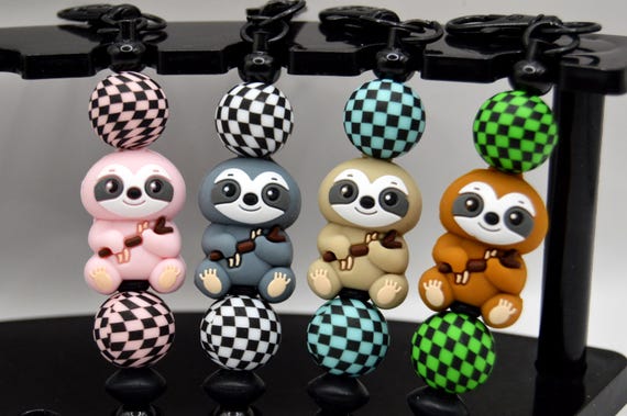 Sloth Key Chains, Featuring Checker Beads
