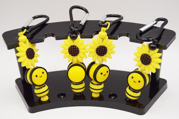 Sunflower and Bee Keychain, Fun, Summer, Bumble Bee, Sun, Purse, Bag, Charm